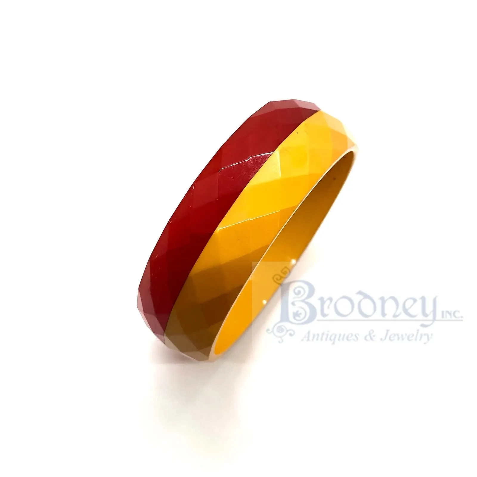 Vintage Half Butterscotch and Half Red Faceted Bakelite Bangle Bracelet