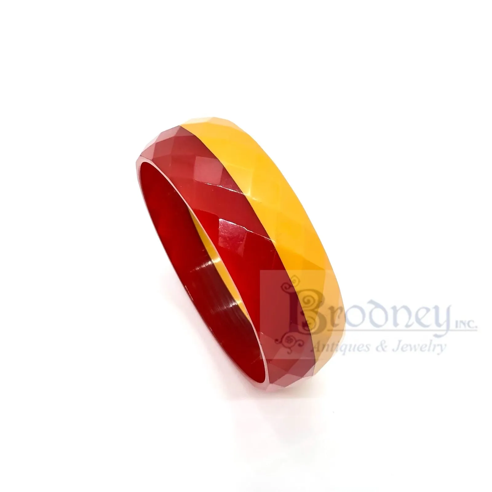 Vintage Half Butterscotch and Half Red Faceted Bakelite Bangle Bracelet